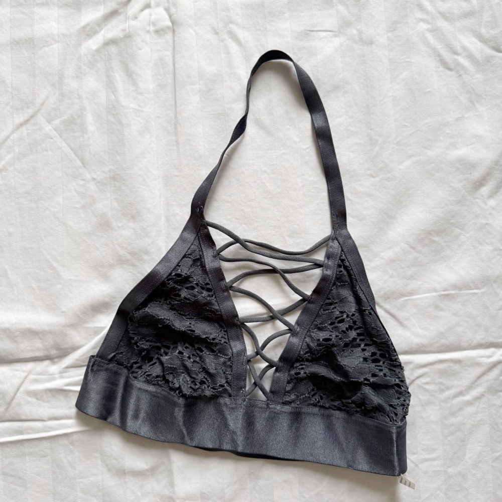 UO Gray Lace Halter Bralette
